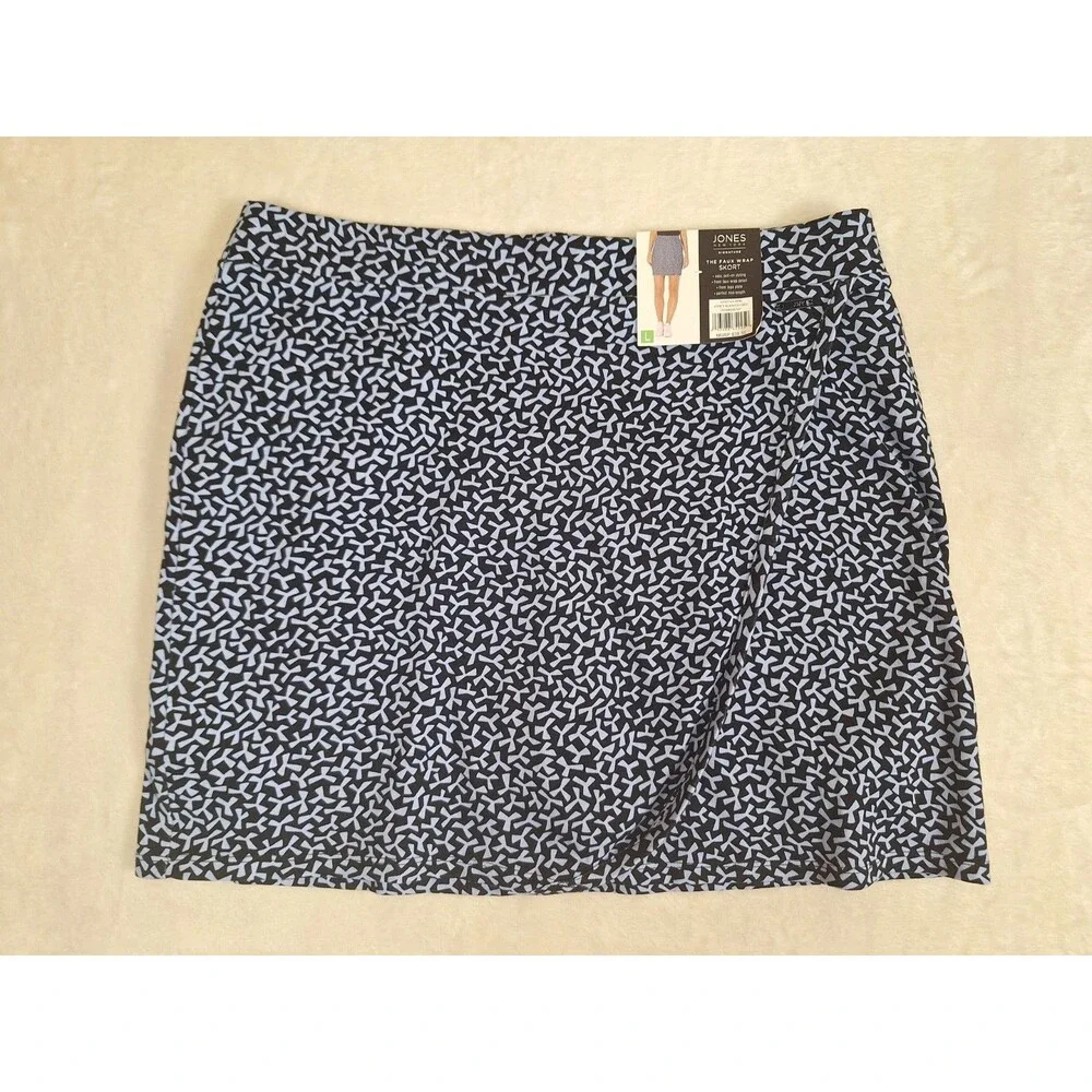 JONES NEW YORK Womens L Faux Wrap Easy Pull On Skort Sky Blue Print NWT Cotton