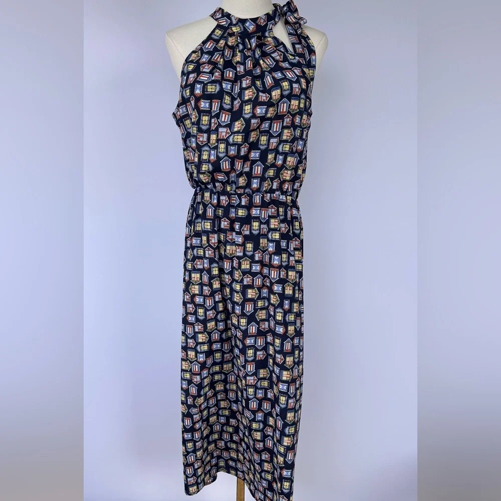 Maison‎ Jules by Anthropologie High Neck Sleeveless Dress Beach Hut Pattern Med