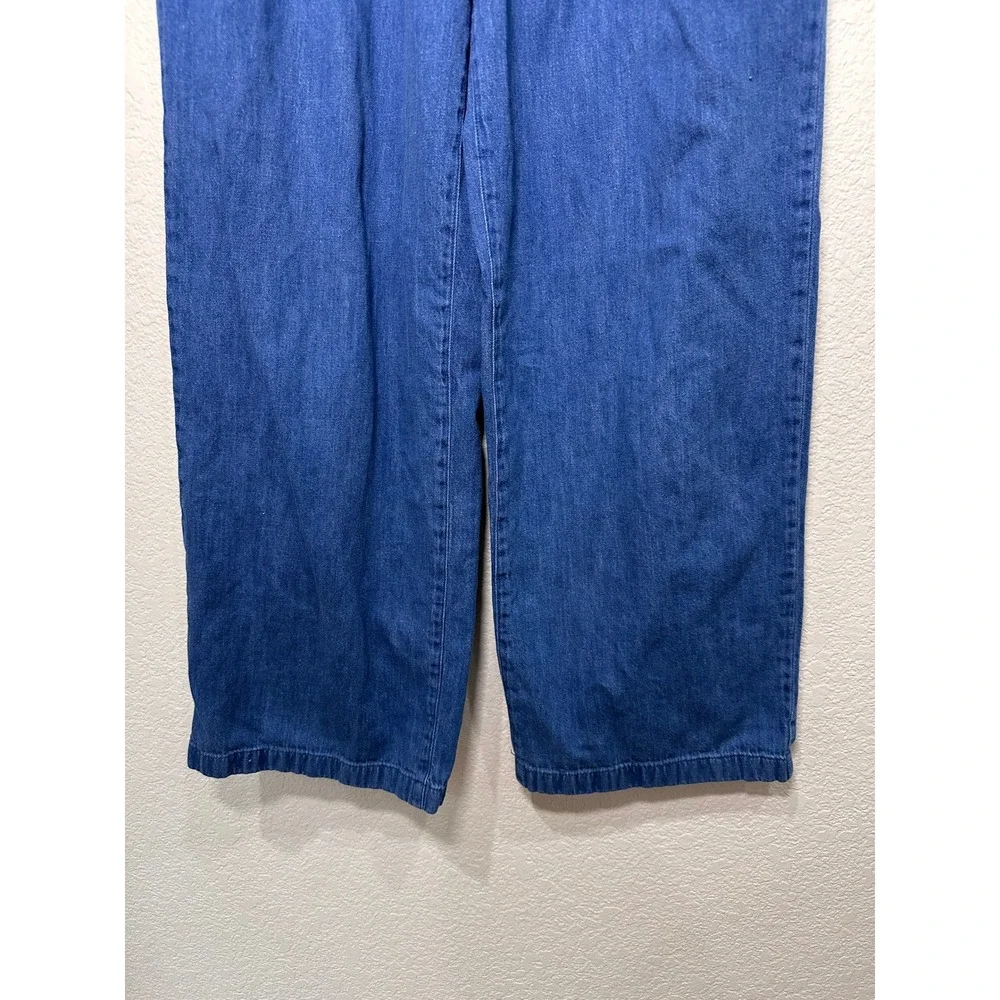 J.Crew Denim Wide Leg Pleated Cotton Linen Blend Pants Medium Wash Blue Size‎ 12