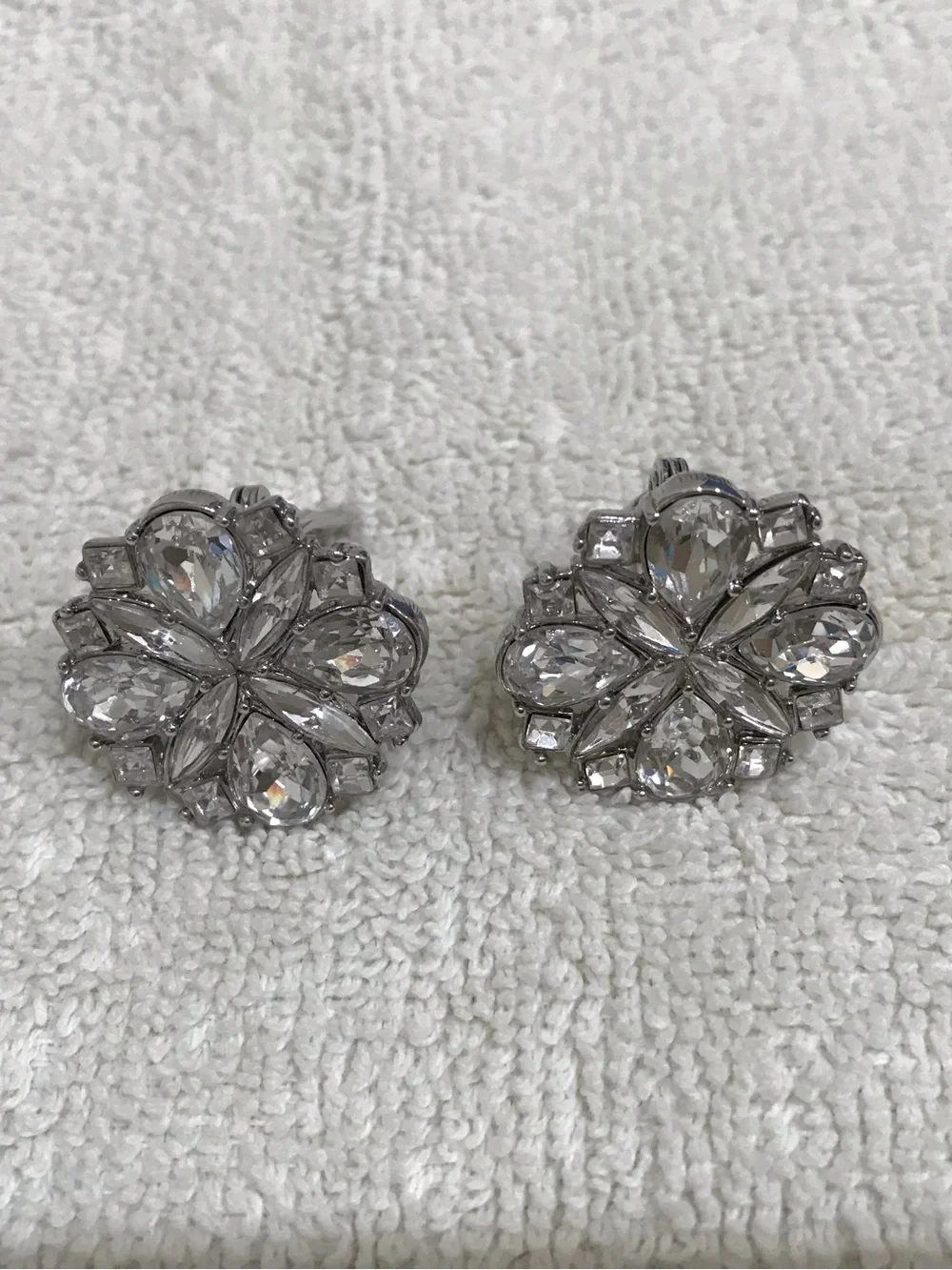 Monet Crystal Floral Clip-On Earrings - Silver Clear