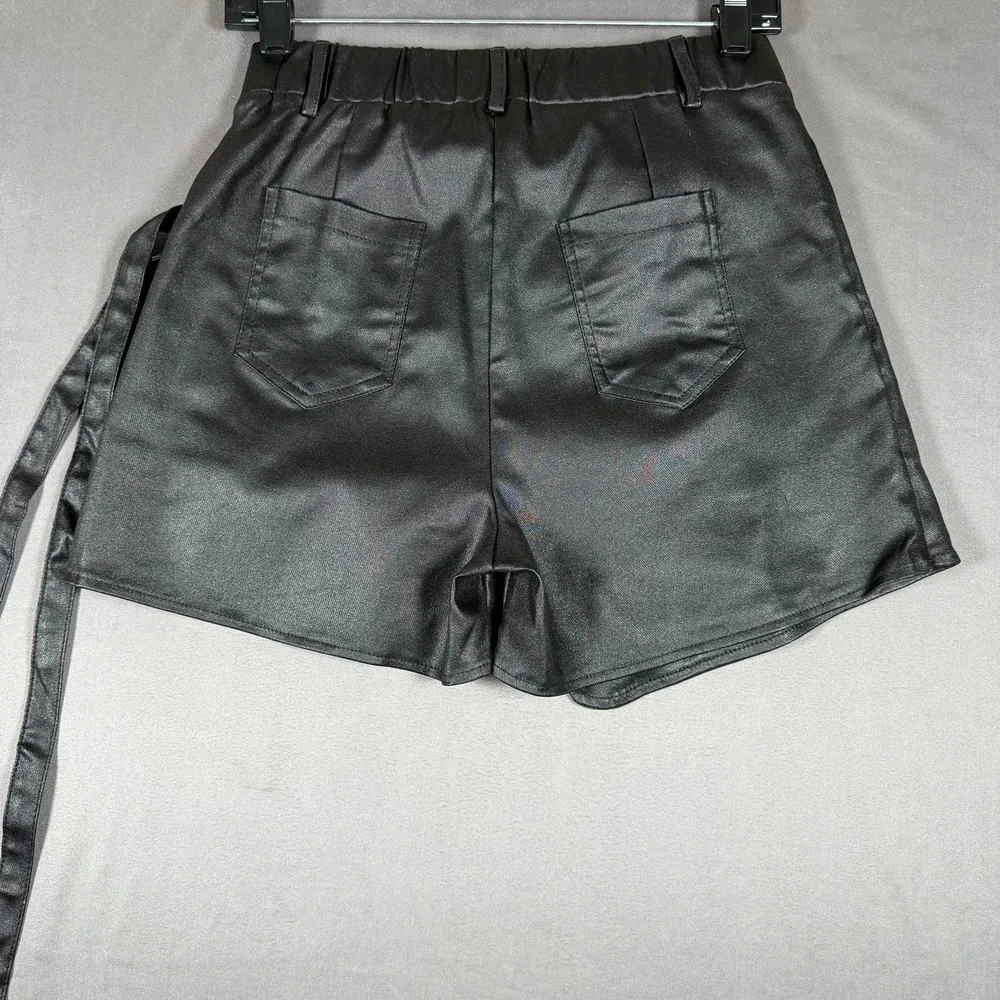 Faux‎ Leather Rave Skort Womens Medium M Black Zipper Wrap Punk Streetwear Goth