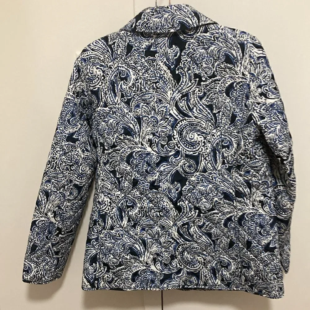 NWT Jones New York Signature Collection Quilted Jacket in Blue & White Paisley.