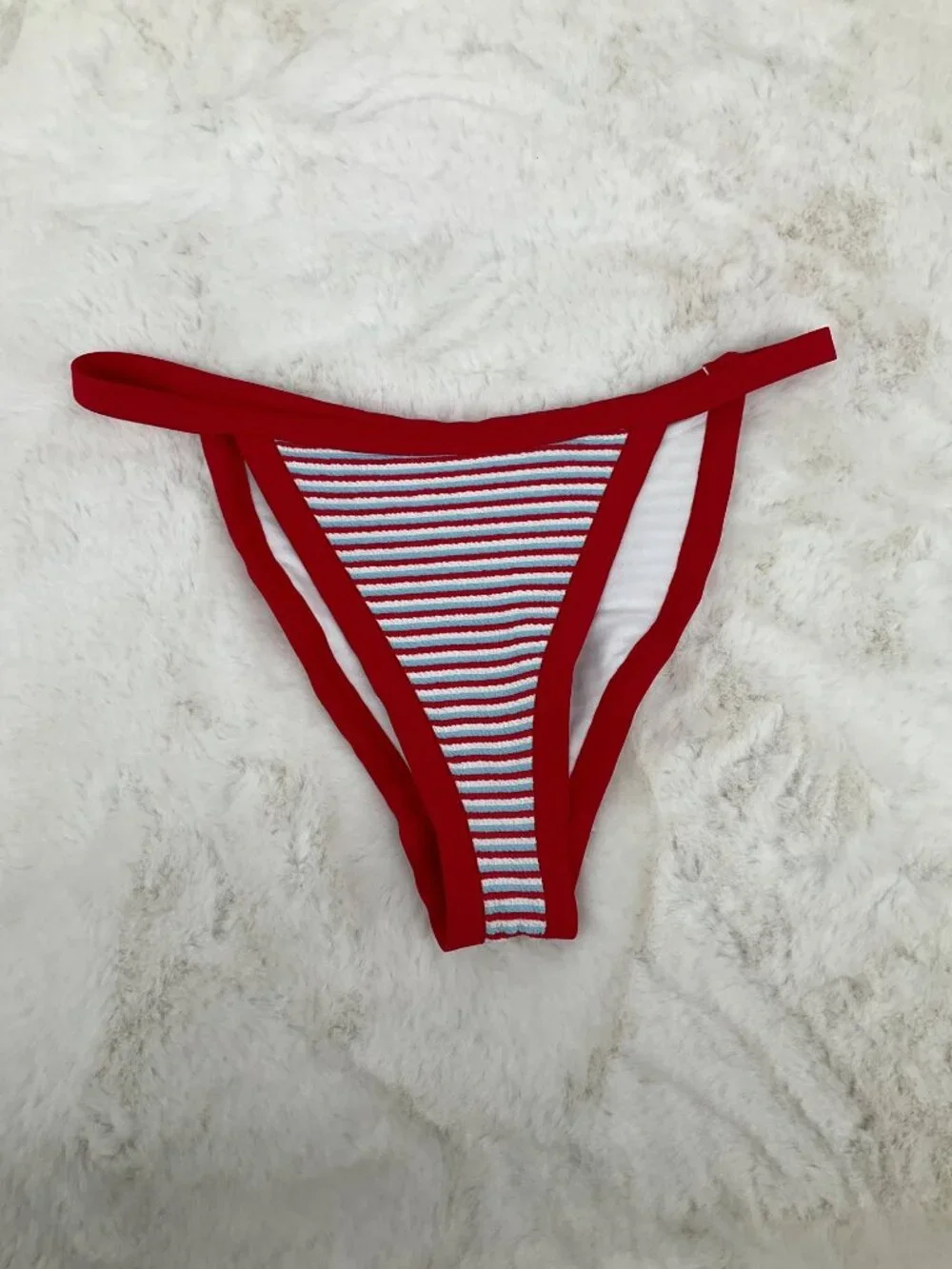 Wild Fable SMALL Red Striped Bikini Bottom Low Rise High Leg Cheeky NEW