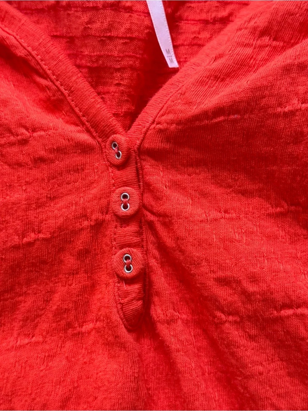 Free People Bright Red Textured V-Neck Blouse