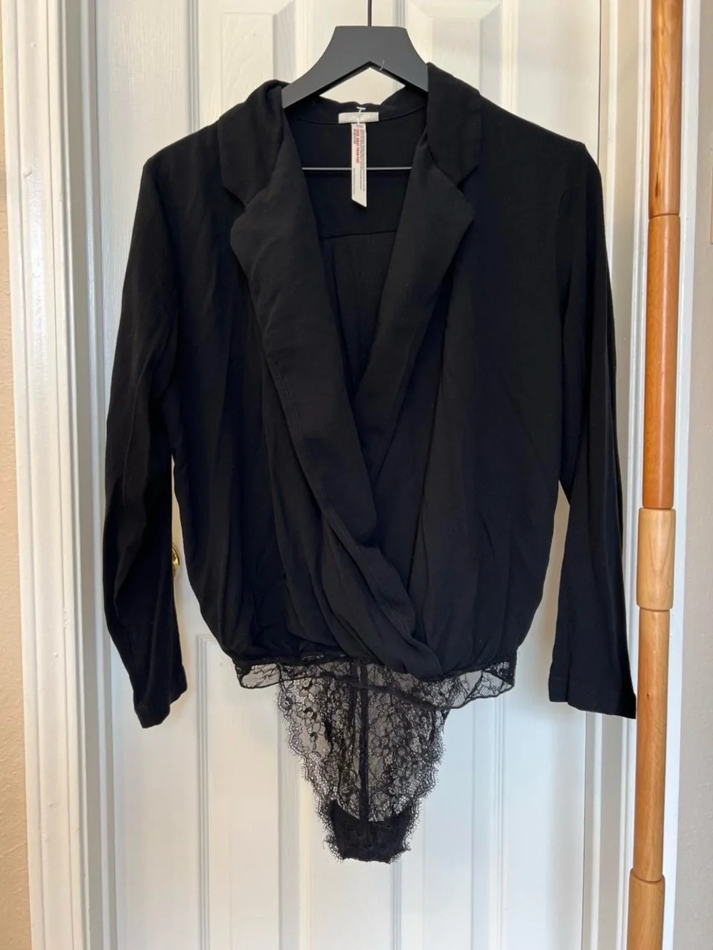 Free People Black Lace-Trim Wrap Bodysuit