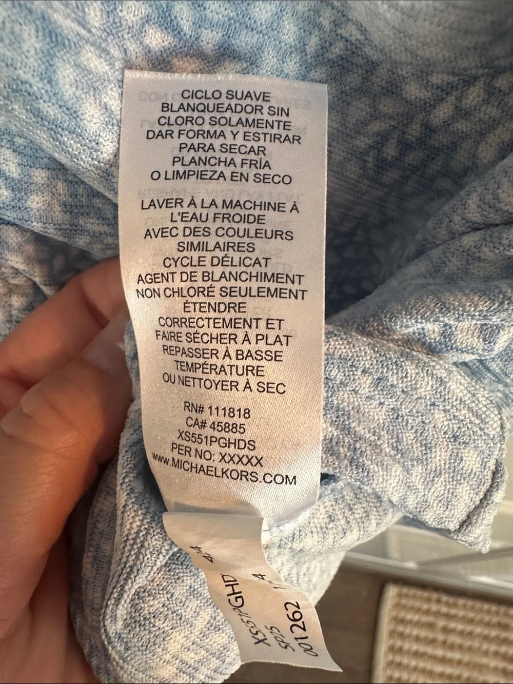 Michael Kors Sky Blue Ruched V-Neck Short Sleeve Tee