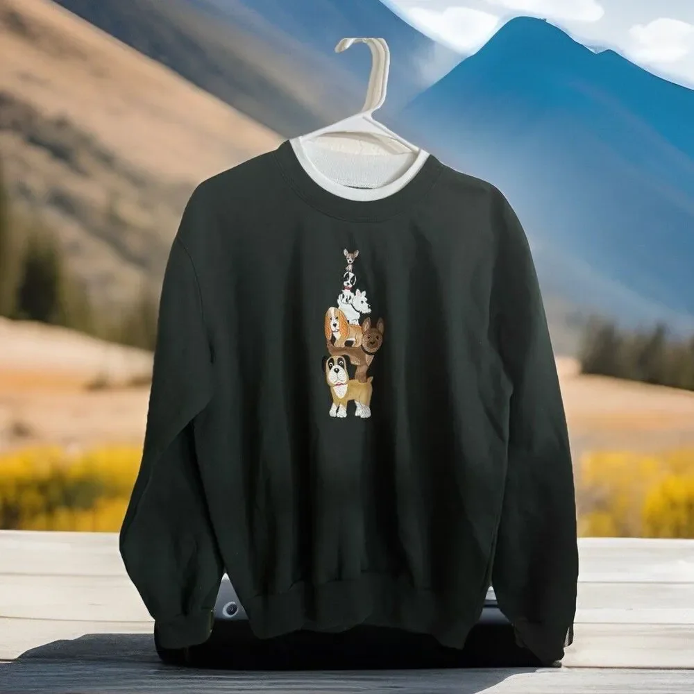 Y2K Decorated Originals M Sweatshirt Embroidered‎  Stacker Dogs Metallic BOHO