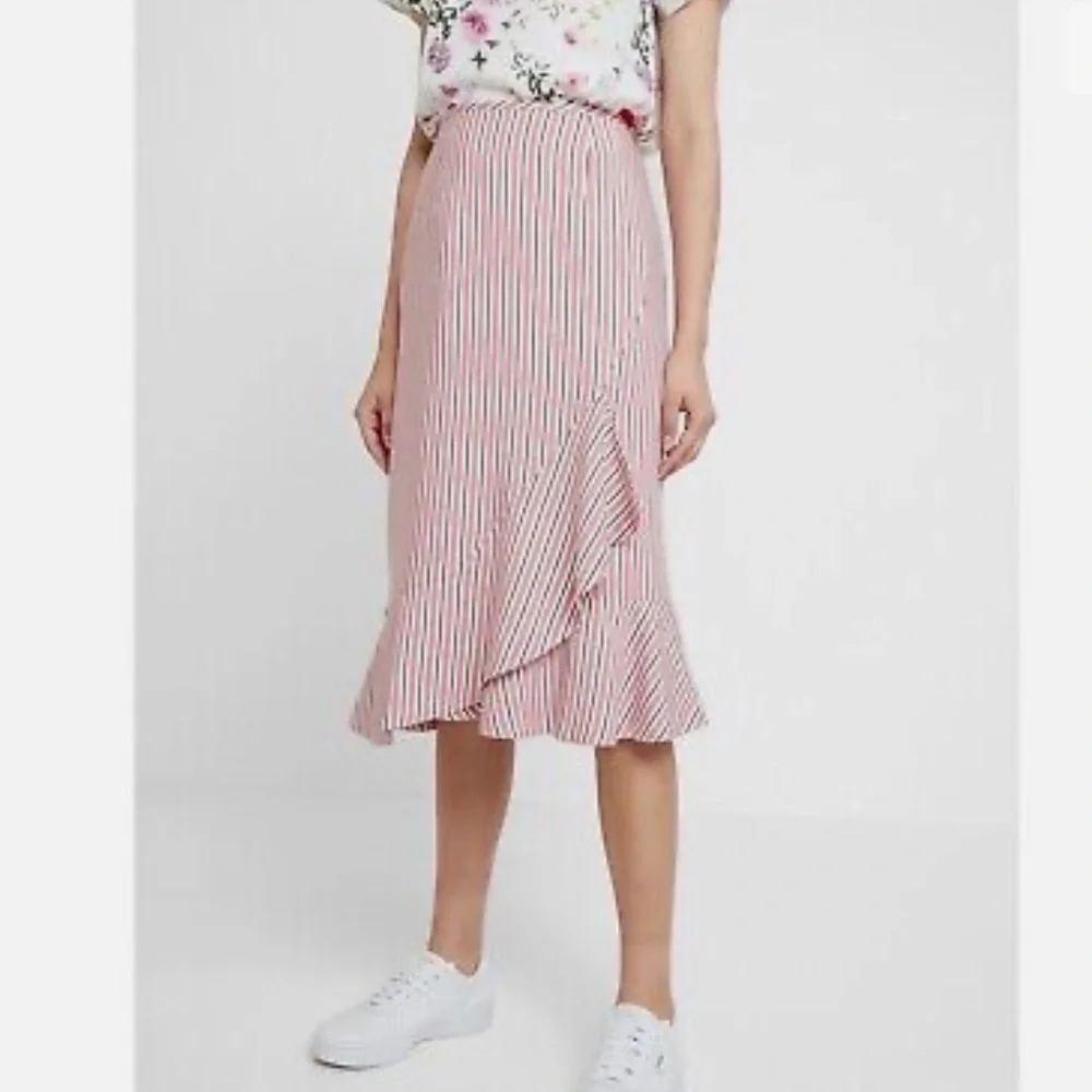 Ted Baker Corn Layered Striped Ruffle Hem Midi Pencil Skirt NWT