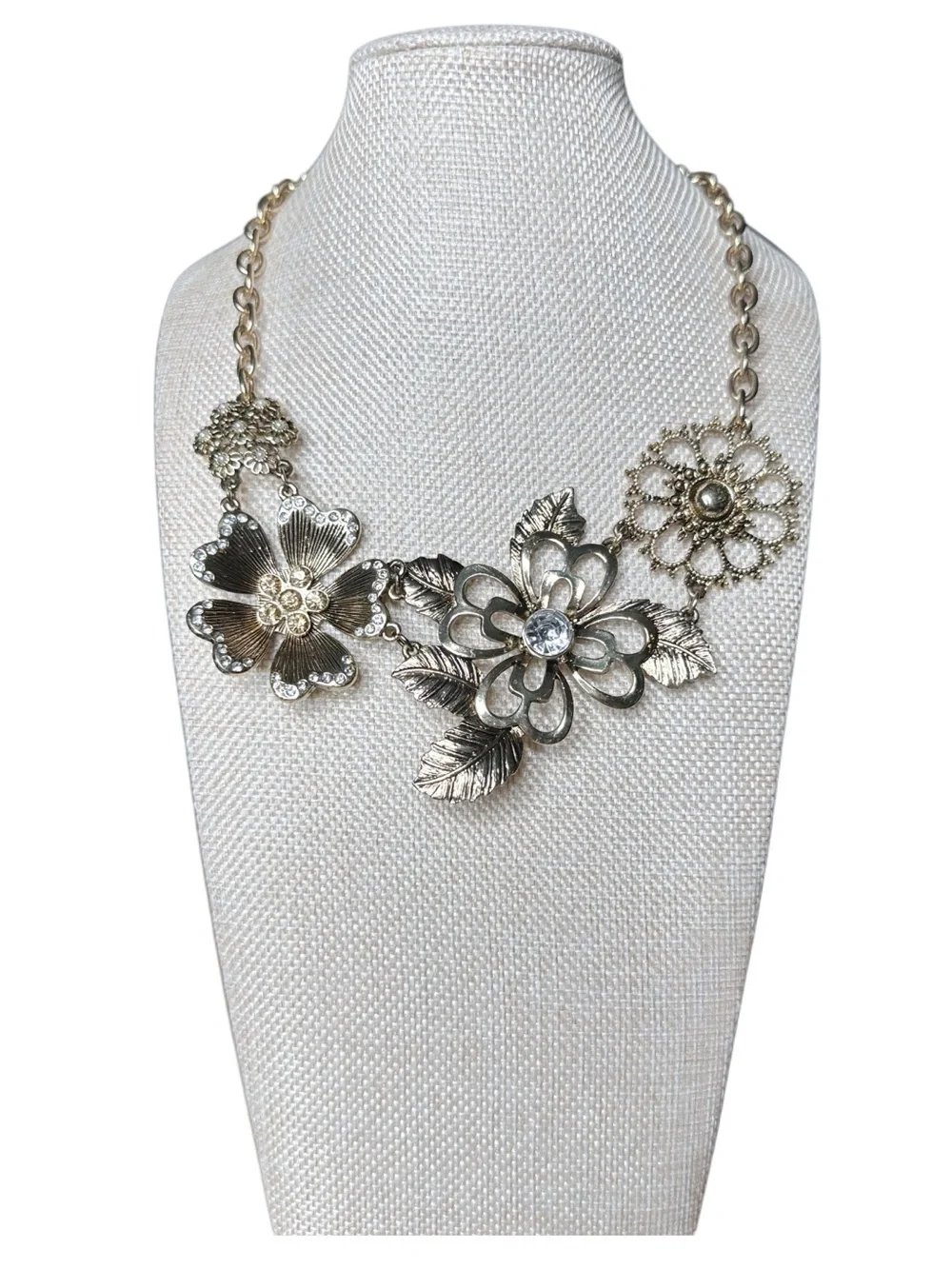 Floral Statement Necklace - Gold-Tone Flower Pendant