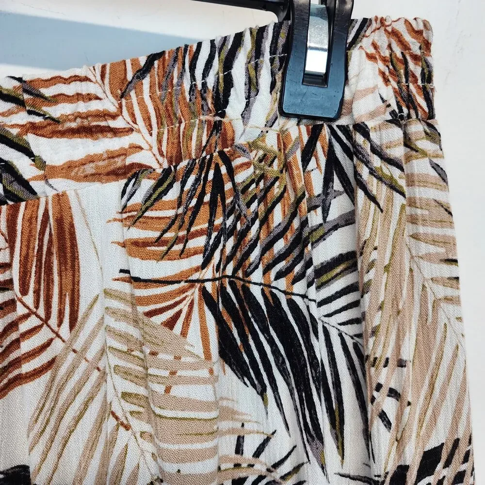 Robert Louis Tropical Print Maxi Skirt Size L Brown Tiered 100% Rayon Vacation
