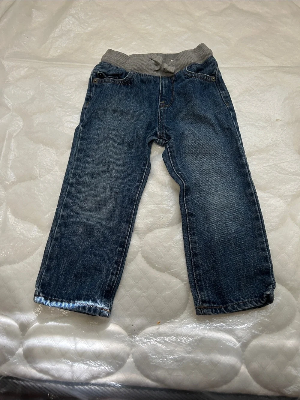 The Children's Place Dark Blue Denim Jeans with Gray Knit Waistband