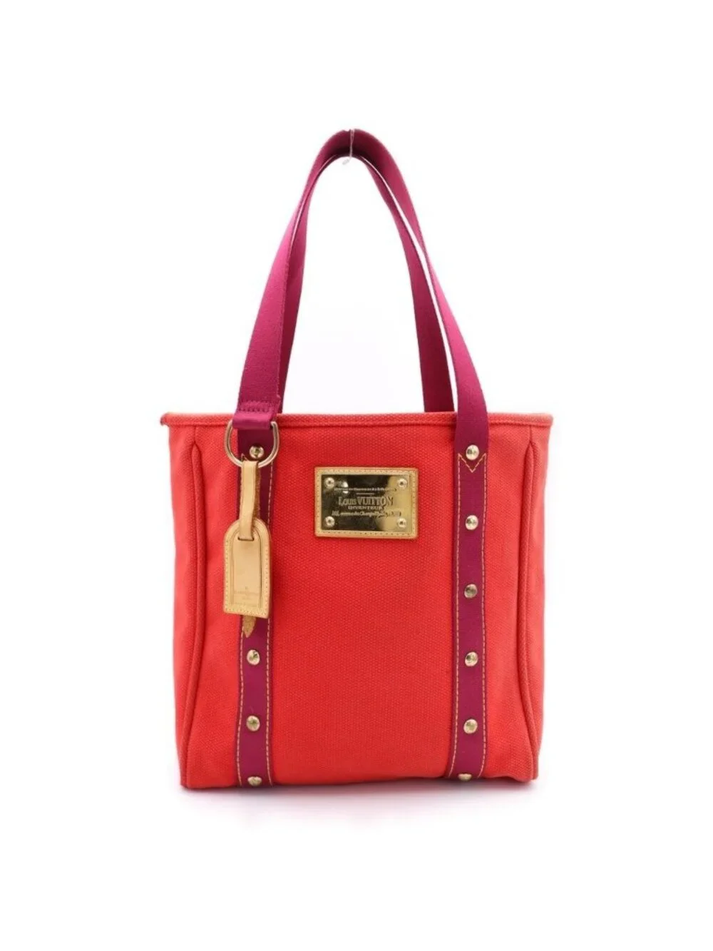 Louis Vuitton Antigua Cabas MM Rose Tote Red Canvas Gold