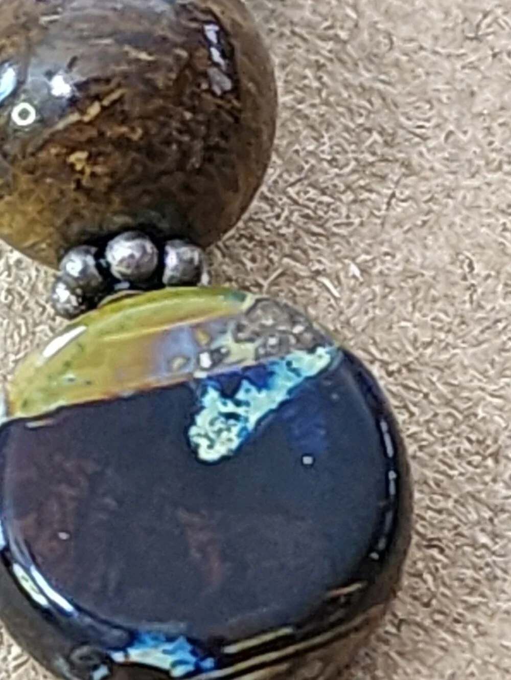 Artisan Handmade Dichroic Glass& Natural Stone Bracelet Sterling Silver 925 6.5