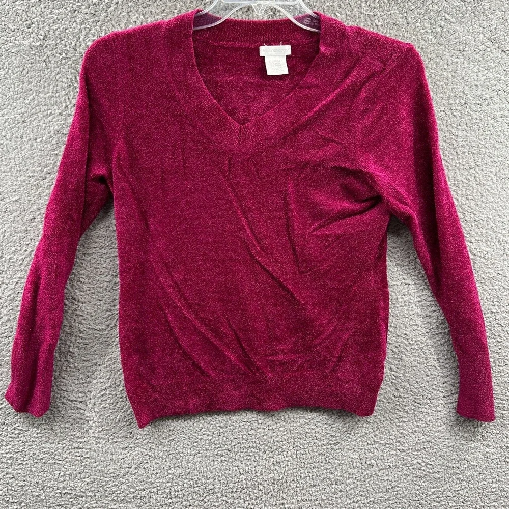Womens‎ Eyelash Knit Sweater XL Raspberry Cozy Soft Capsule Minimalist V Neck