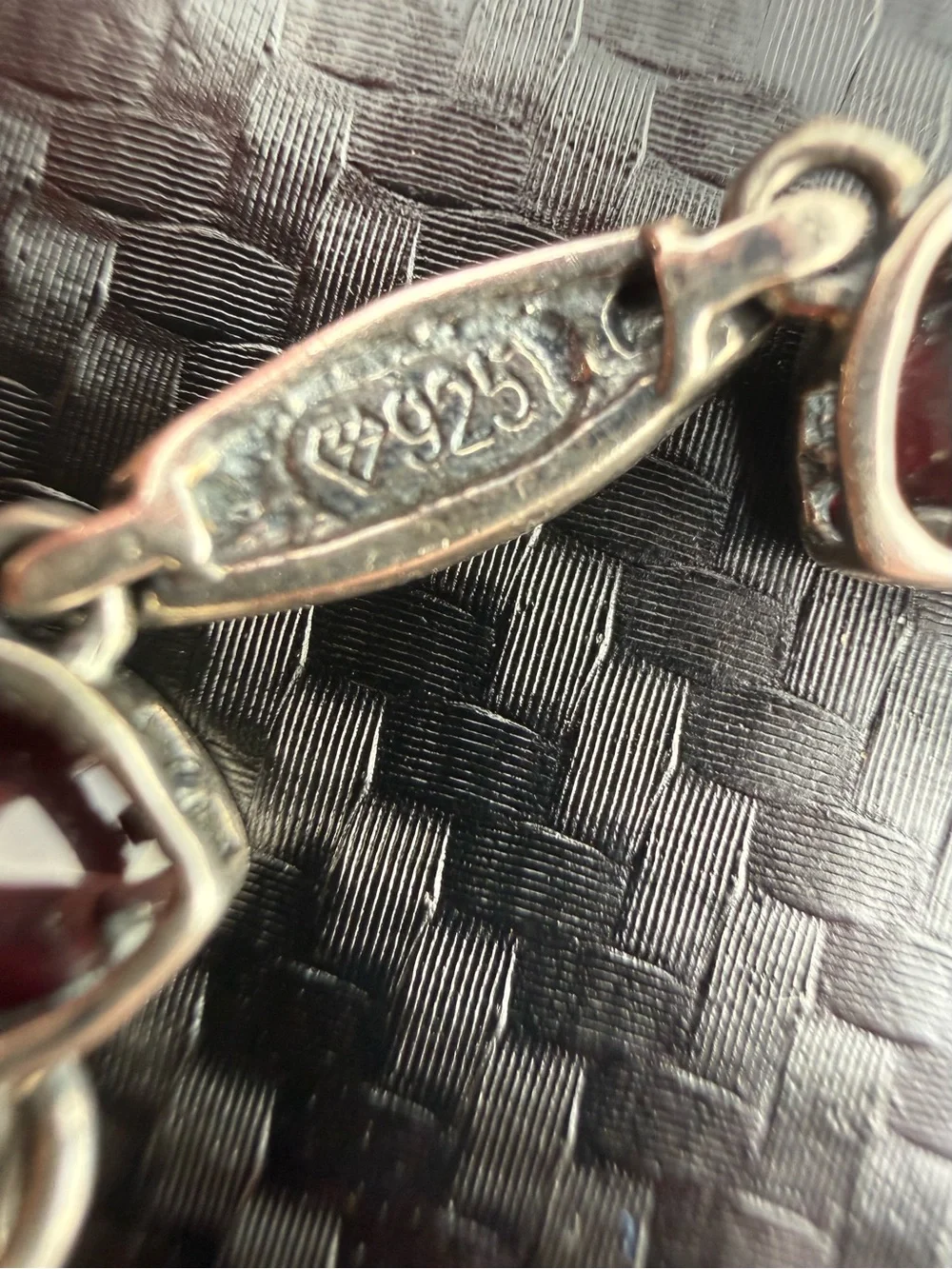 Vintage 925 Marcasite Garnet Heart Bracelet