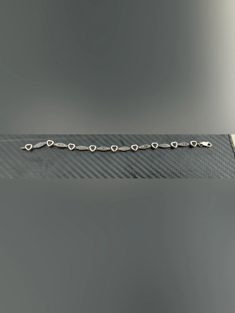 Vintage 925 Marcasite Garnet Heart Bracelet