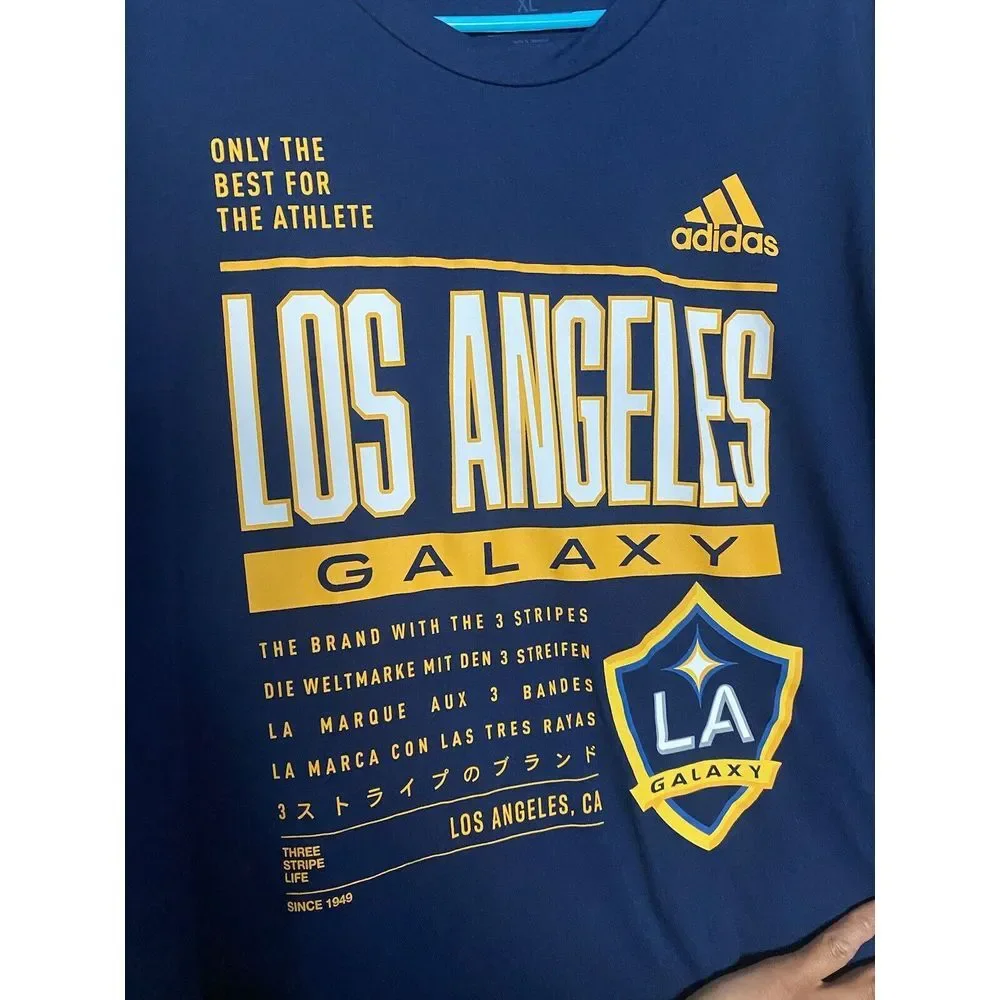 NWT‎ adidas 2023 LA Galaxy Pre-Game Tee - Navy-Team Gold, size: XL