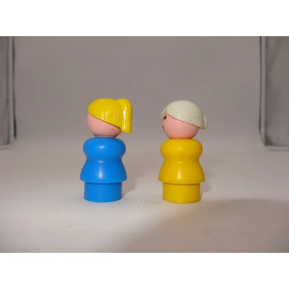 Fisher Price Little People White Hair Grandma and Woman‎ Yellow Hair Blue Dress