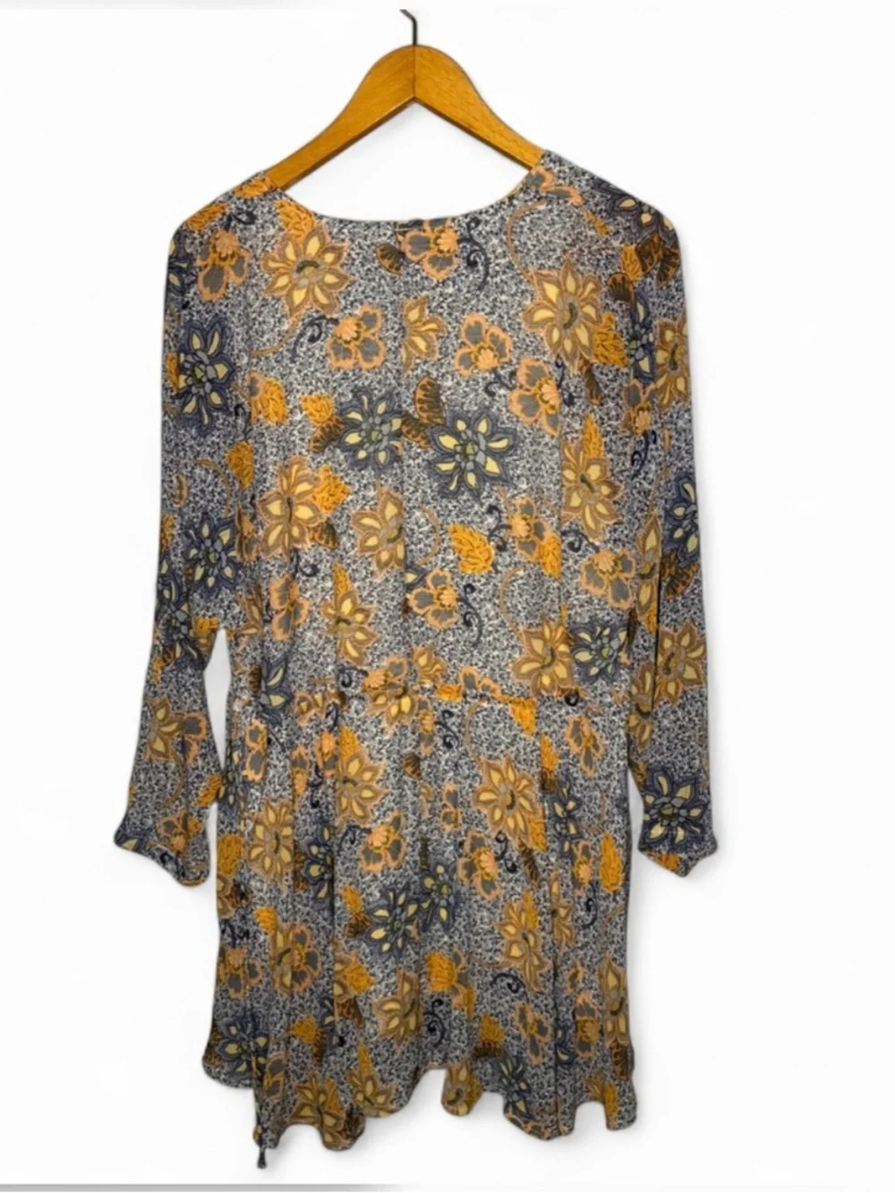 Free People Boho Floral Mini Dress‎ XS Flowy Bell Sleeve