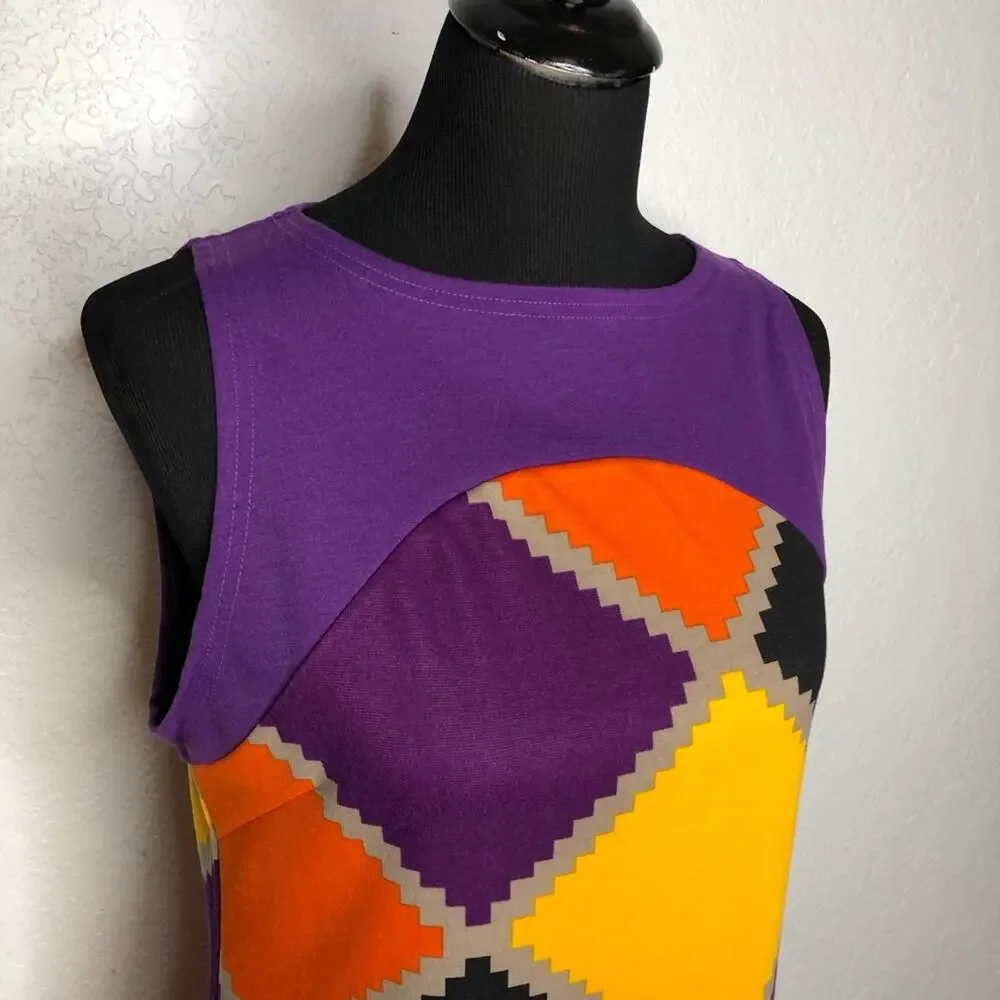 Tracy Negoshian Joan Jagged Diamonds purple orange gold shift dress Medium NWT