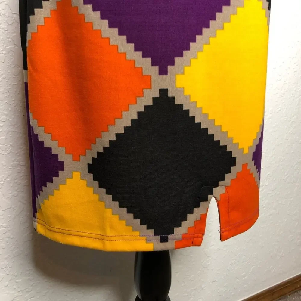 Tracy Negoshian Joan Jagged Diamonds purple orange gold shift dress Medium NWT