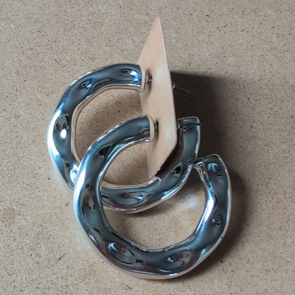 Bold Silver Tone Hoop Earrings