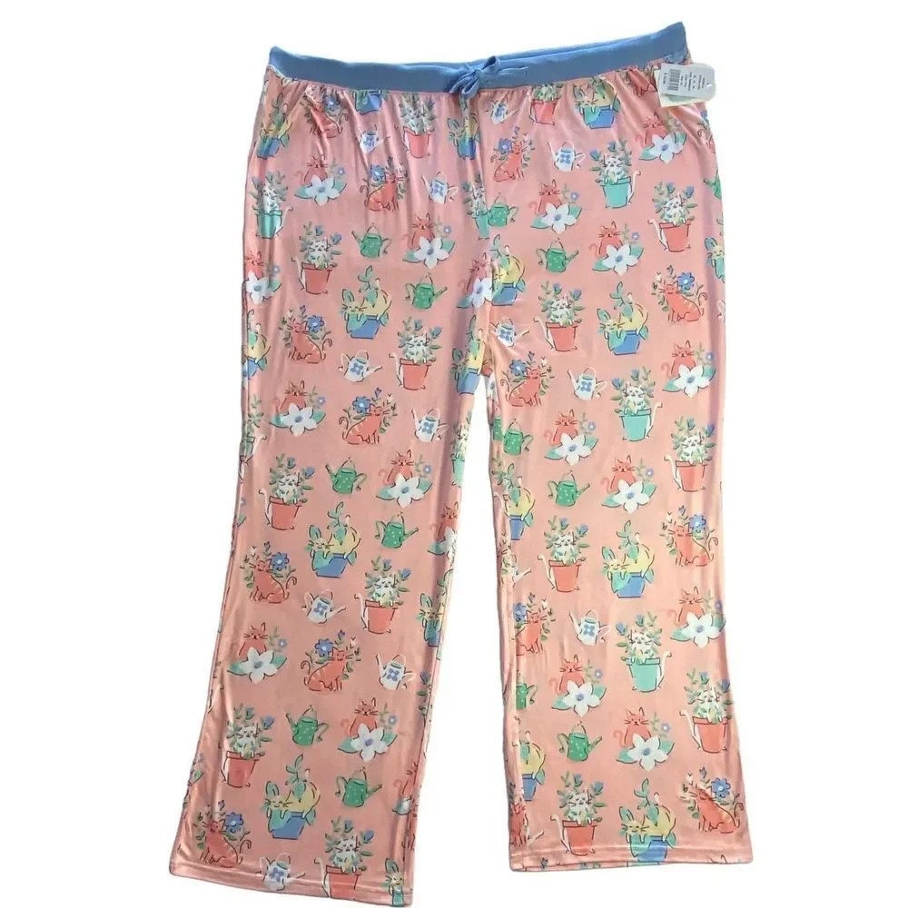 Nite Nite by Munki Munki Women’s 3X Cats in  Flower Pots Pajama Pants