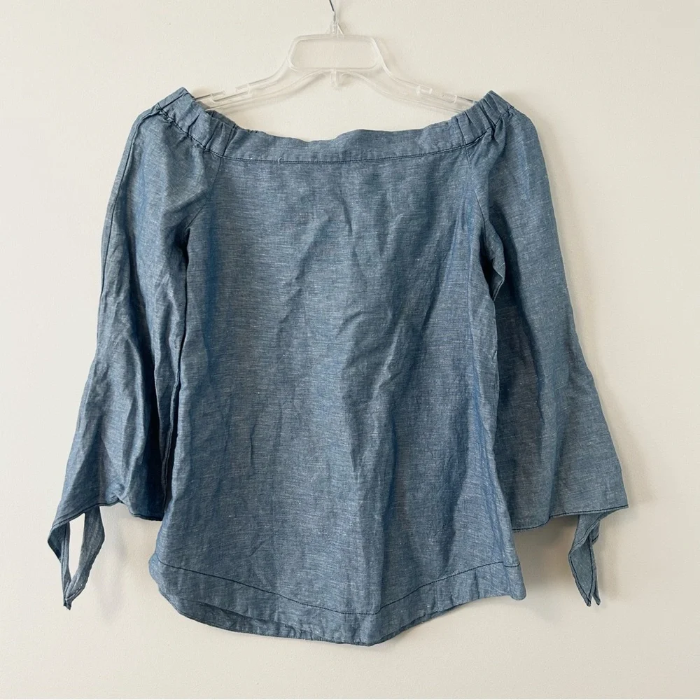 Free People Show Me Some Shoulder Chambray Off the Shoulder Linen Blend Top
