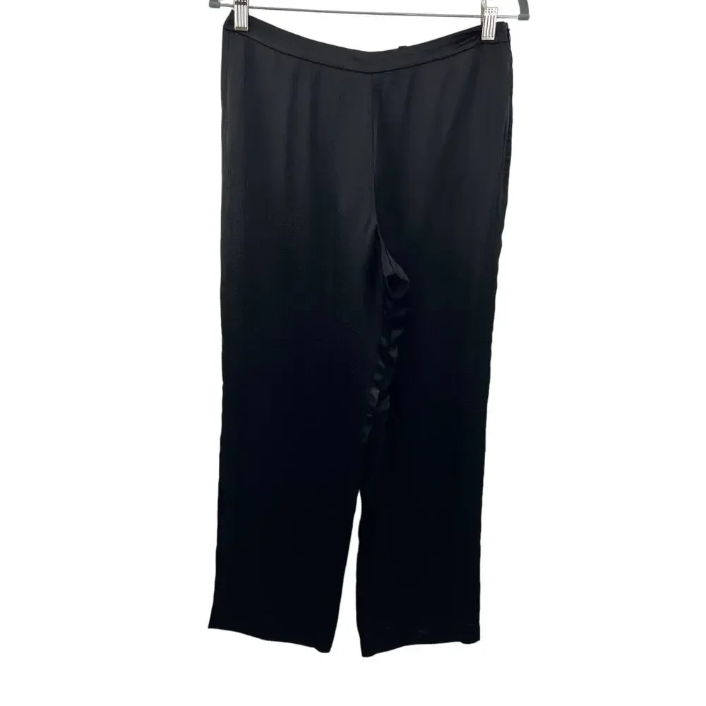 THEORY Black Pajama Pant in Hammered Viscose Satin Side-Zip Full Length 4 S