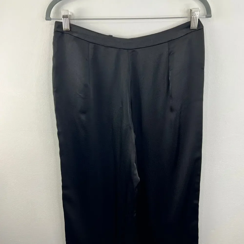 THEORY Black Pajama Pant in Hammered Viscose Satin Side-Zip Full Length 4 S