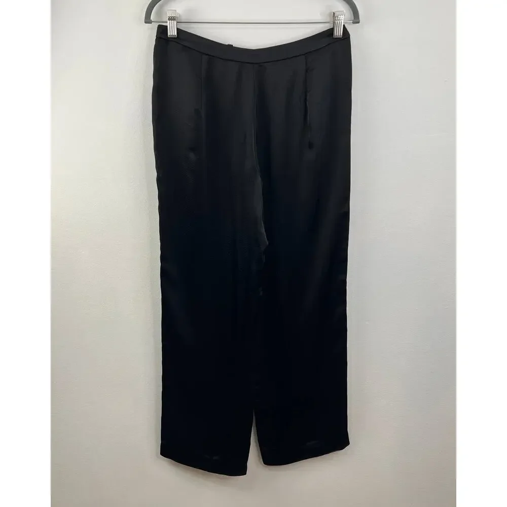 THEORY Black Pajama Pant in Hammered Viscose Satin Side-Zip Full Length 4 S