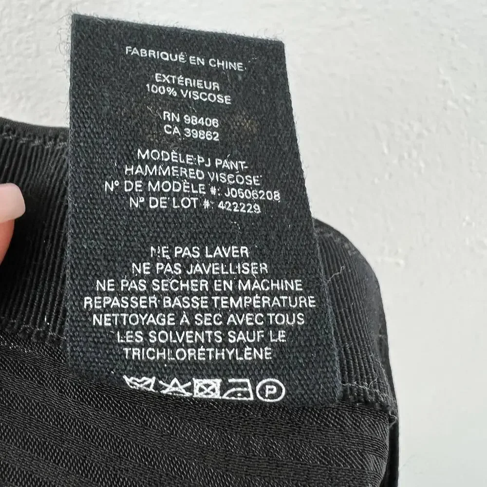 THEORY Black Pajama Pant in Hammered Viscose Satin Side-Zip Full Length 4 S