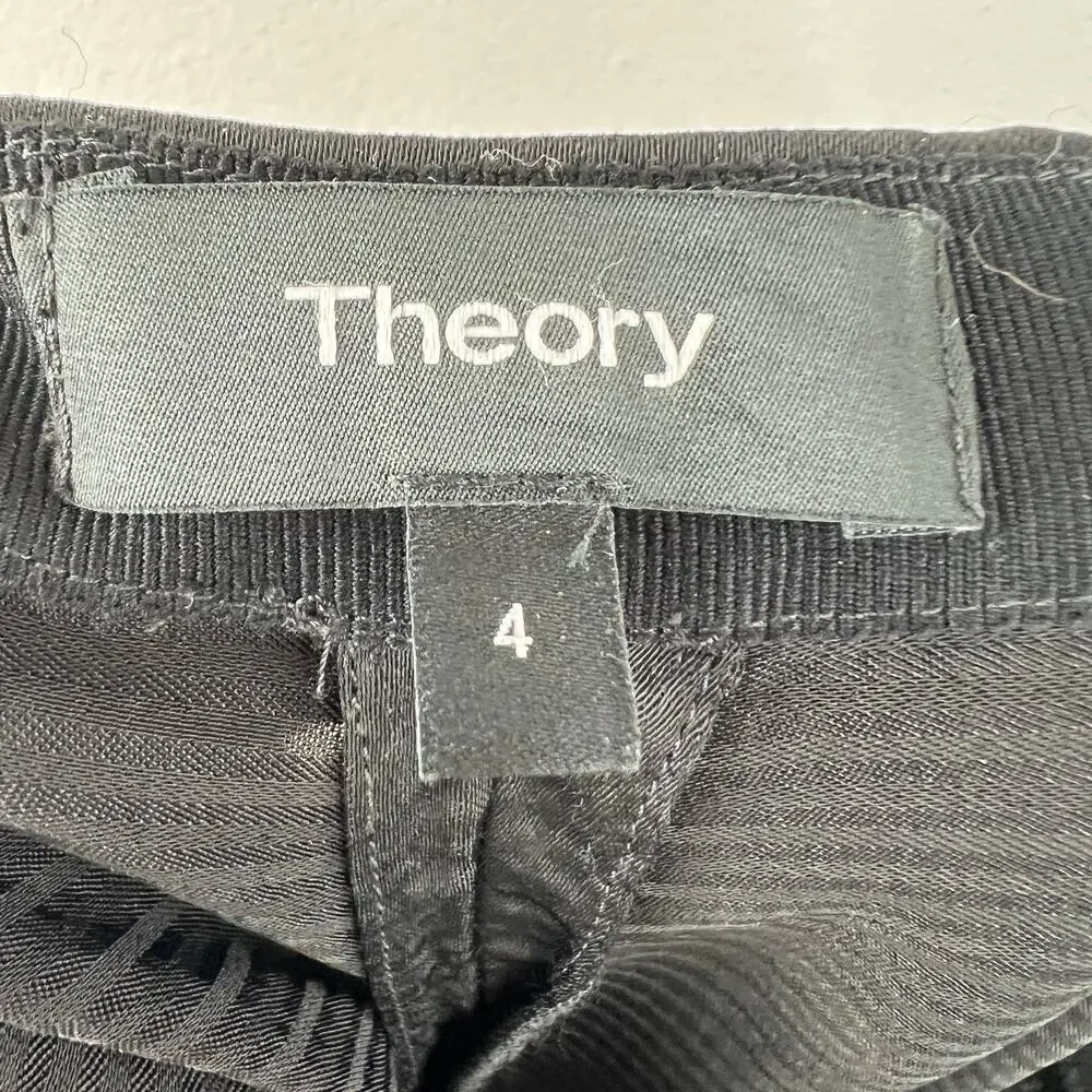THEORY Black Pajama Pant in Hammered Viscose Satin Side-Zip Full Length 4 S