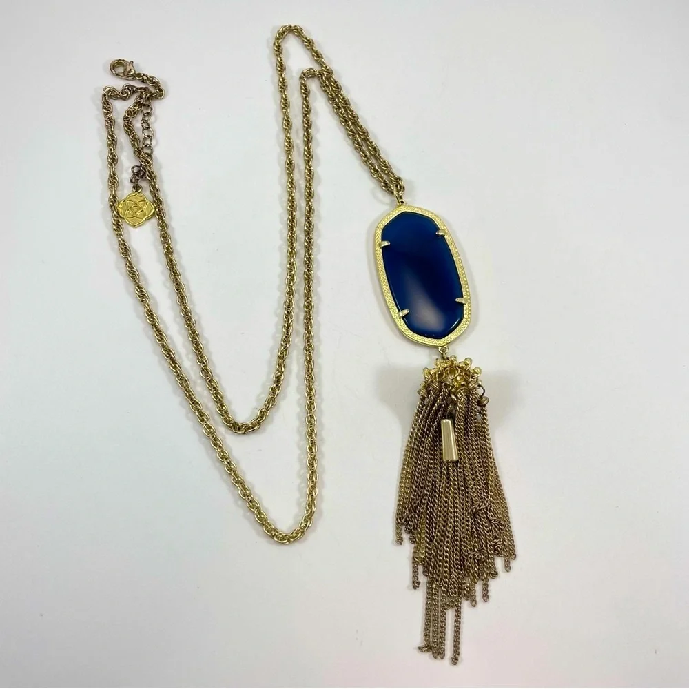 Vintage signed KENDRA SCOT Gold TONE Rope Chain Glass Tassel Pendant Necklace