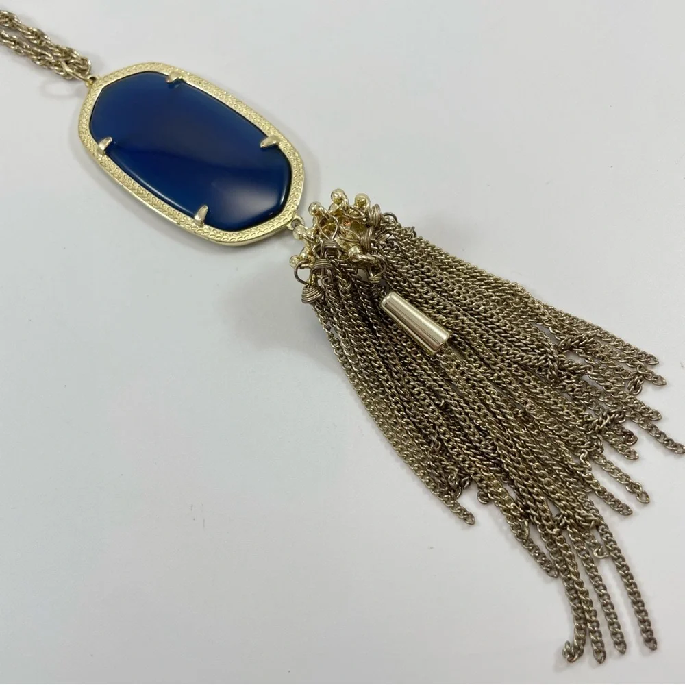 Vintage signed KENDRA SCOT Gold TONE Rope Chain Glass Tassel Pendant Necklace