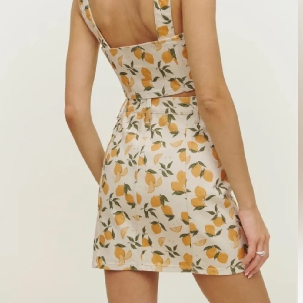 Reformation Cream Mini Skirt with Yellow Citrus Print