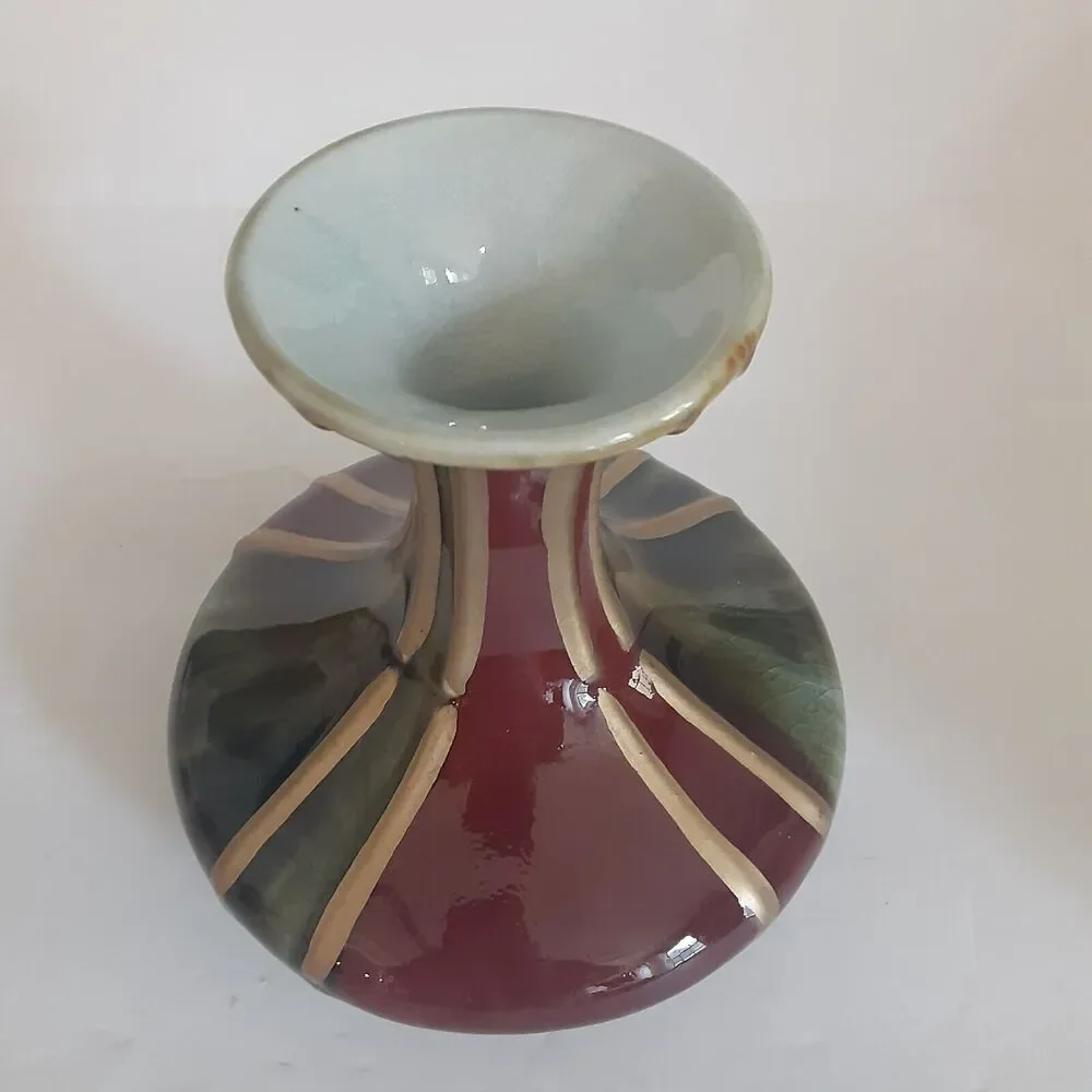 Hand Blown Glass And Stoneware Vase Unique Earthy