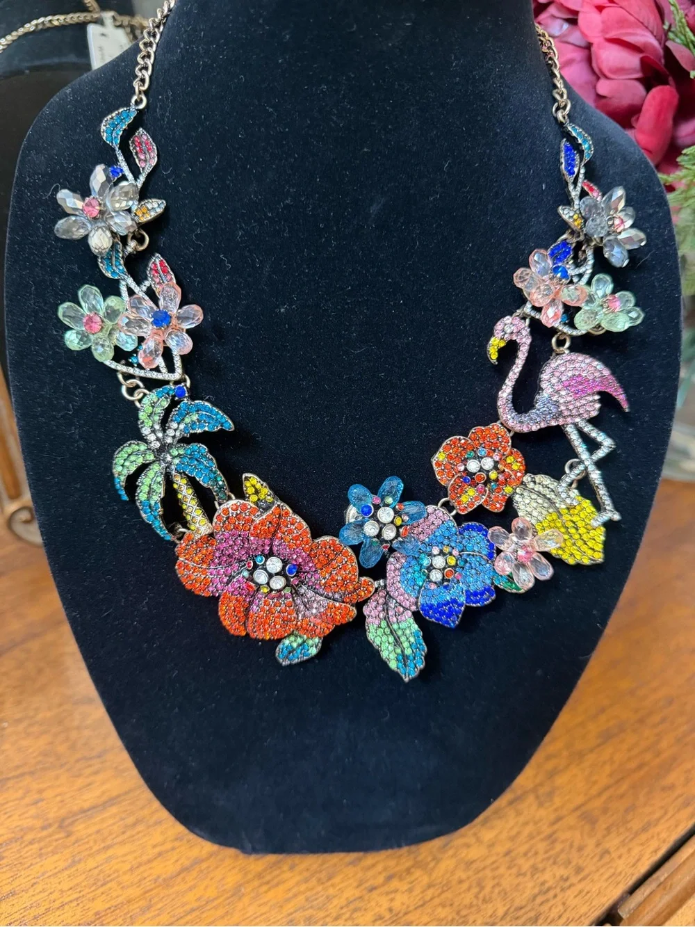 Natasha Couture Multicolor Crystal Floral & Flamingo Statement Necklace