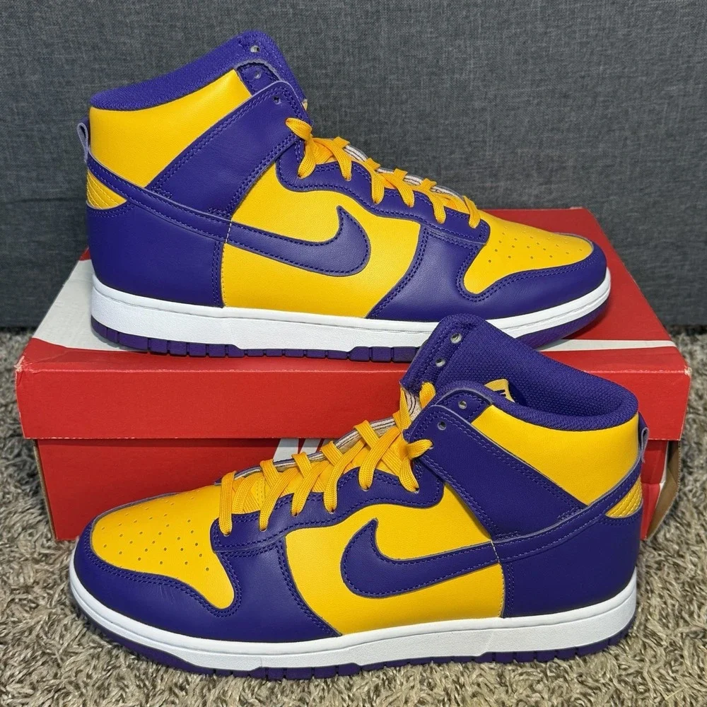 Nike Dunk High Lakers Men's Size 10 Purple Gold Shoes Sneakers LSU DD1399-500