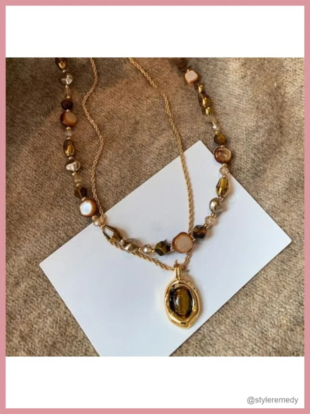 Bohemian Layered Necklace Set with Tiger's Eye and 14K Gold-Tone Chain