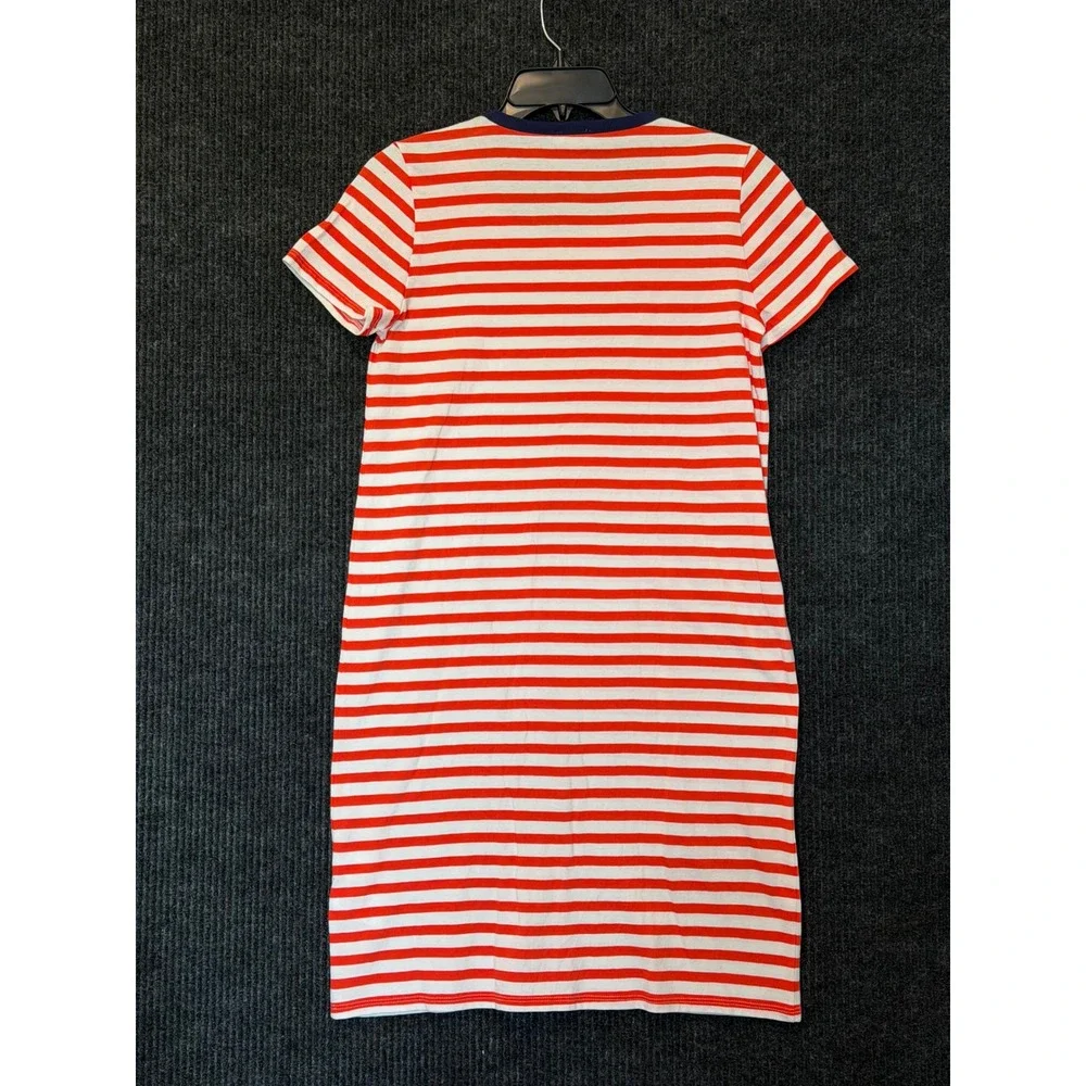 J. Crew Re-Imagined Womens XS Striped T-Shirt Dress Orange White Navy Cotton New