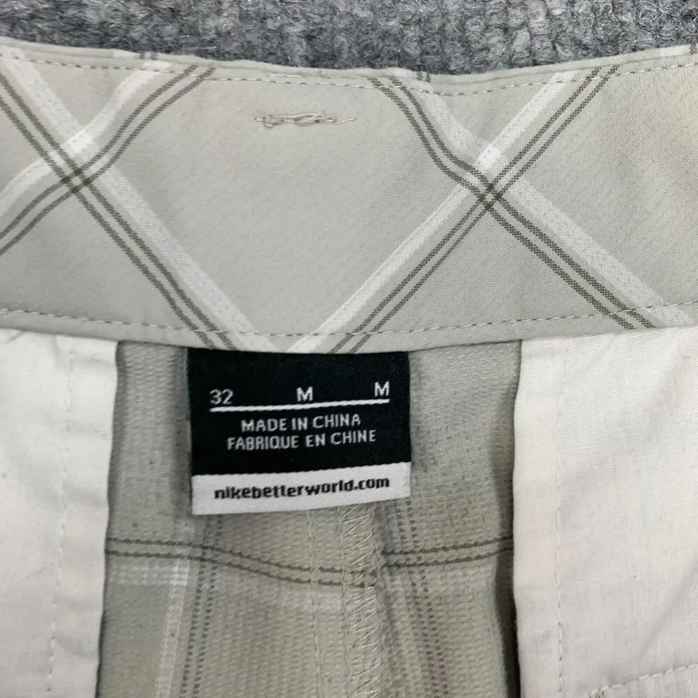 Nike Golf Shorts Mens 36 Beige Check Plaid Stretch Flat Front Lightweight Chino