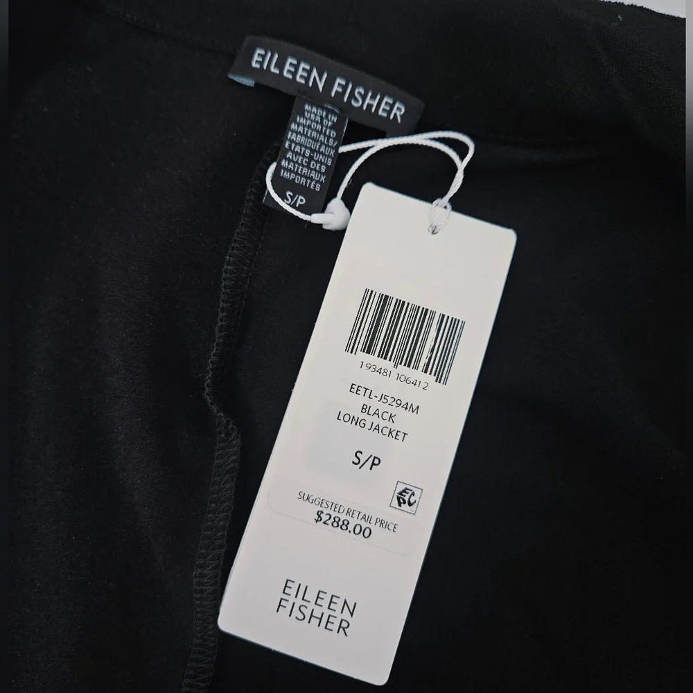 Eileen Fisher System Washable Stretch Crepe Long Jacket Black NWT Small