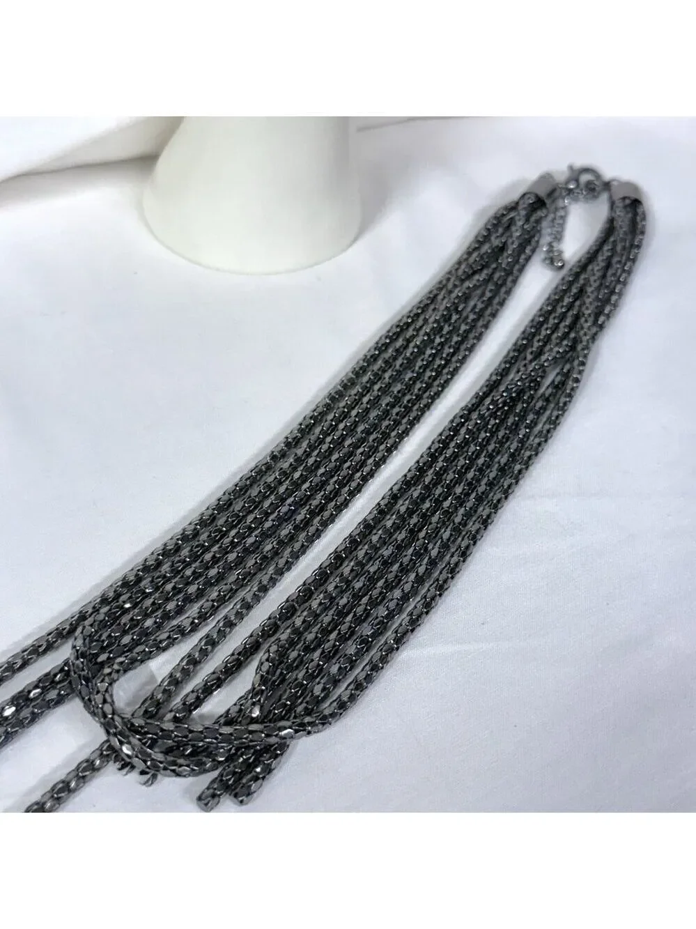 Vintage Gunmetal Crystal Multistrand Necklace 90s