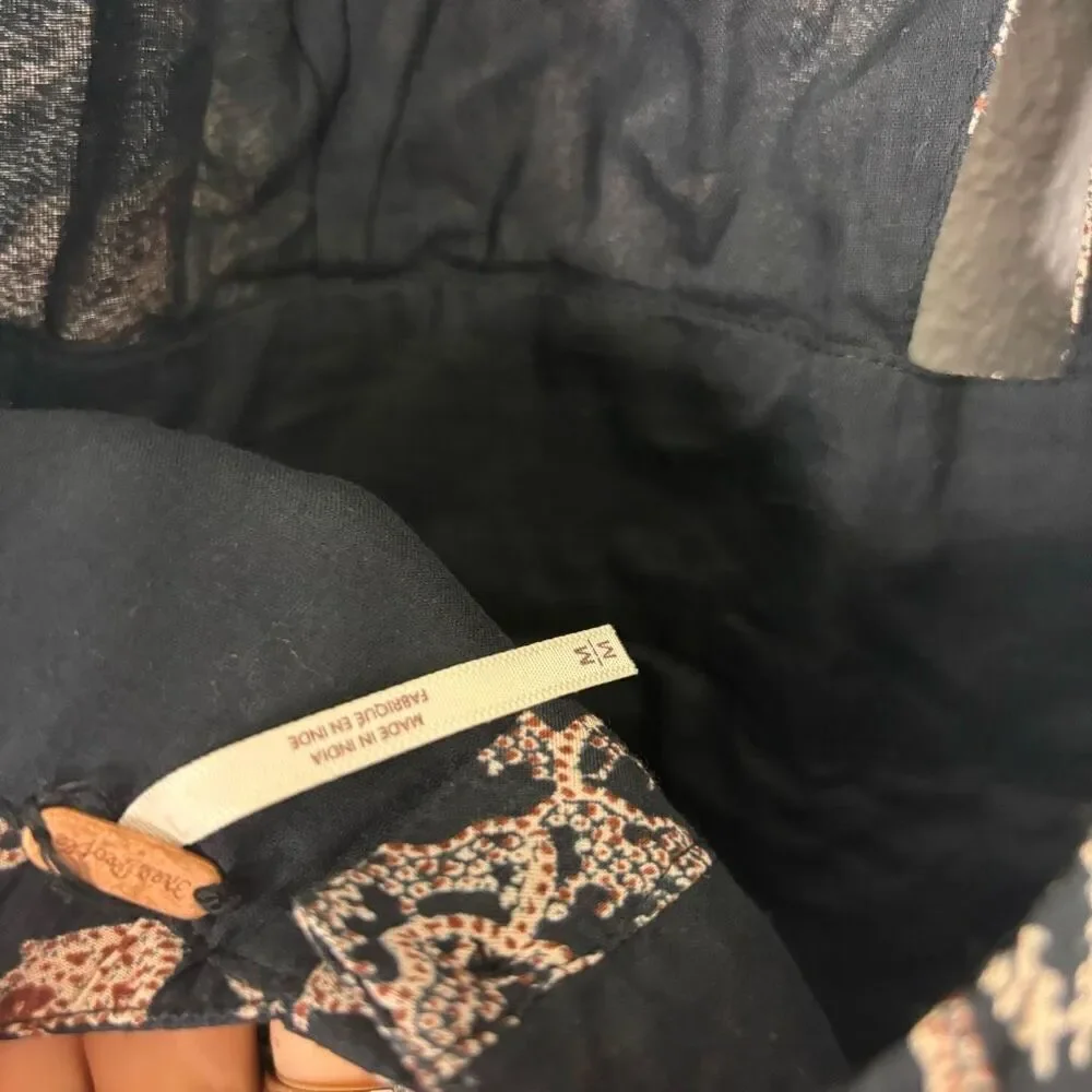 Free People Kissing Sunlight Halter Pants Jumpsuit Black w/ Brown Floral Medium