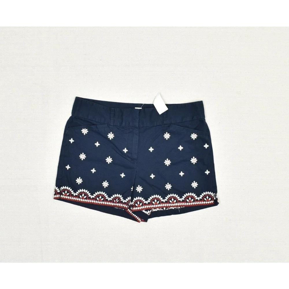 NEW Loft Women Bermuda Floral Shorts Zip Cotton Blue Size 2 4