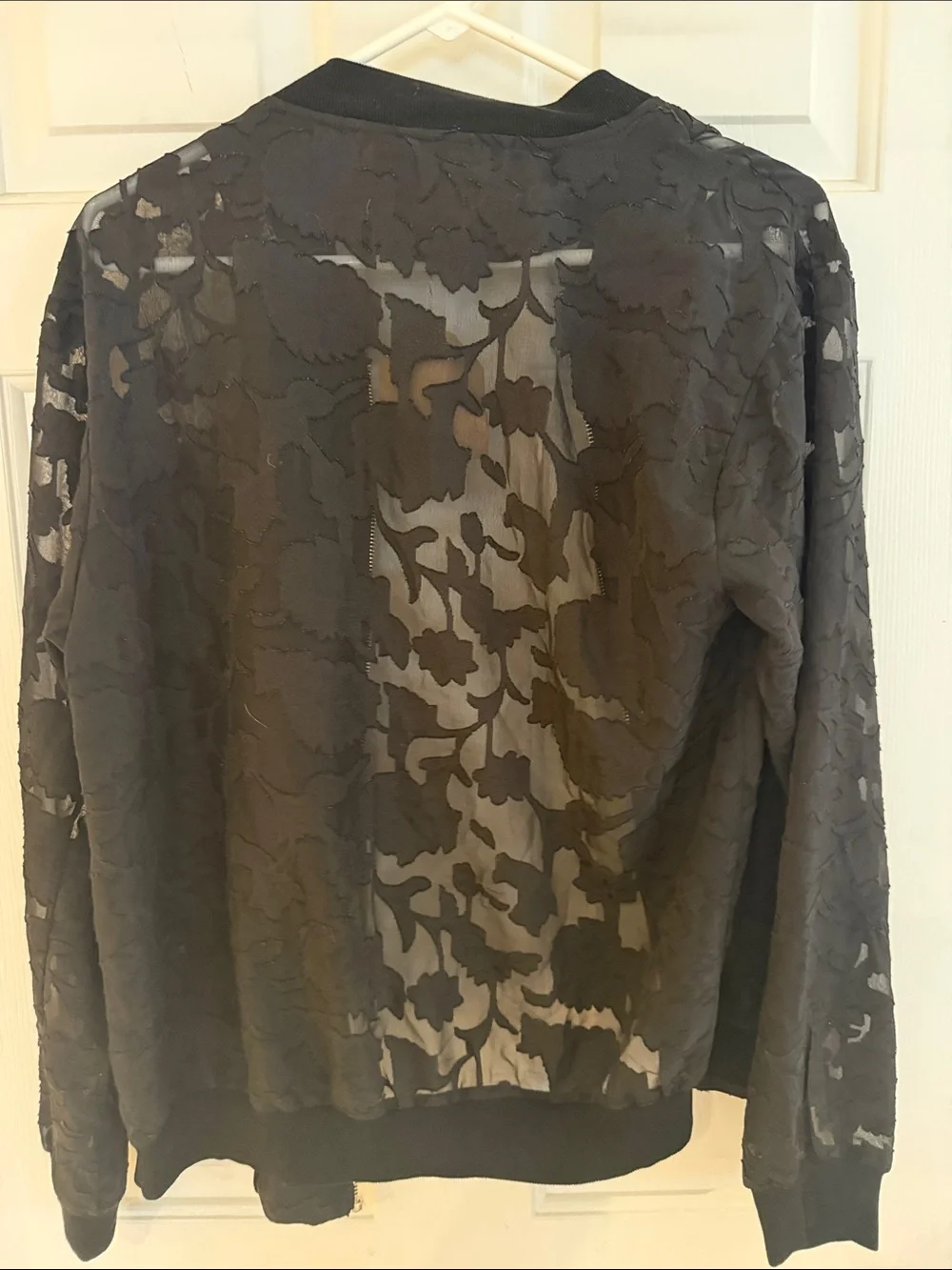 NWT Kori Sheer Black Embroidered Bomber Jacket Small