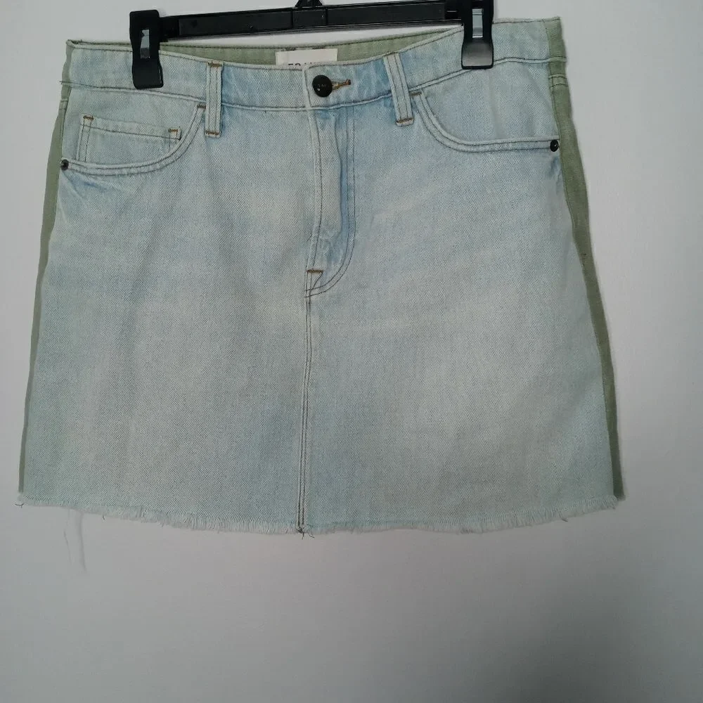 Frame Canteburry Blue Green Raw Hem Mixed Media Le Cargo Mini Denim Skirt 28