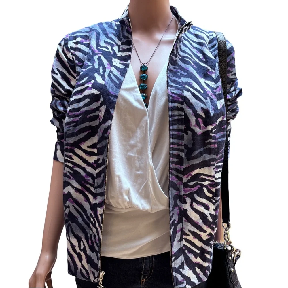 Susan Graver Black Purple Bomber Jacket – Chic Outerwear