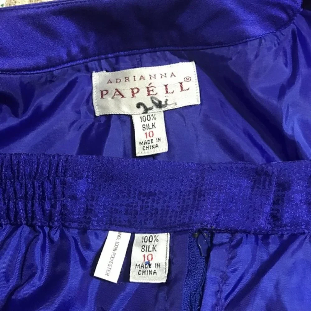 Adrianna Papell Purple Silk Skirt Suit Size 10